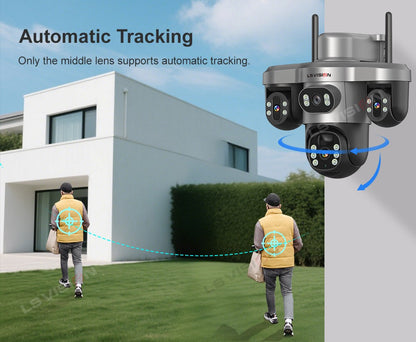 LS VISION Multiple Lens 3 Screen Wifi Outdoor Security Solar  Camera Panoramic Monitor Mobile   Siren Alarm Solar CCTV Camera