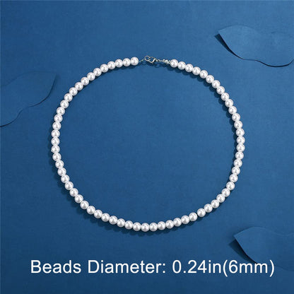 Colar Elegante de Pérola Branca Artificial 1 Peça Gargantilha Corrente de Contas para Homens e Mulheres Presente de Joia da Moda