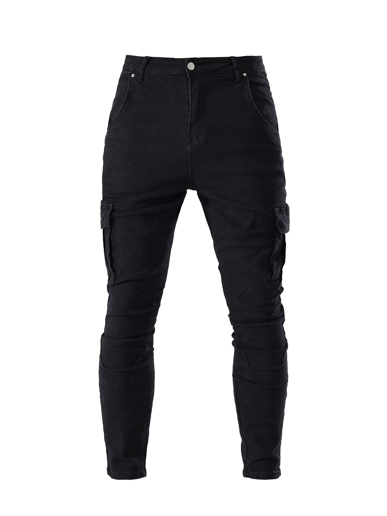 Calça Jeans Masculina Cargo Elástica Slim Fit Masculina Calça Jeans Cor Sólida Multi Bolsos Casual Skinny Calças Masculinas Roupa Masculina