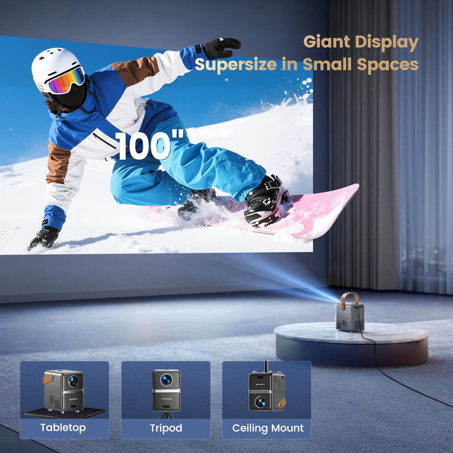 Mini Projetor Wimius 600 ANSI 4K Laser WiFi6 Projetores HD 1080P Beam 20W Dolby hy300max Projetor de Home Theater