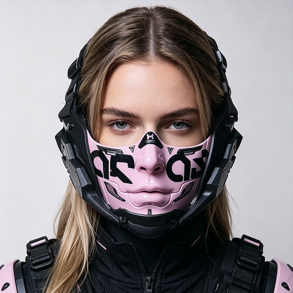 14Color Cyberpunk Half Face Mask Mecha Style Halloween Cosplay Mask Adjustable Strap Breathable Comfort Party Costume Face Cover