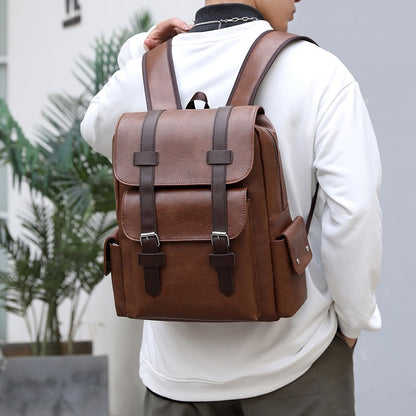 2023 Men Backpack PU Leather Bagpack Large Laptop Backpacks Male Mochilas Black Schoolbag For Teenagers Boys Brown Sac A Dos