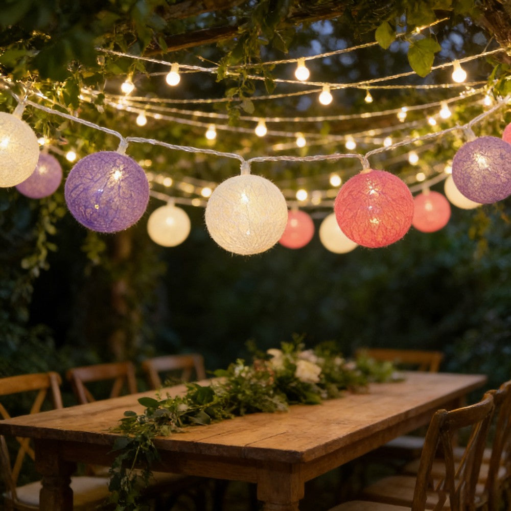 10/20LED Cotton Balls String Lights Battery Powered Fairy Garland Lighting Strings Holiday Wedding Party Decoration Birthday