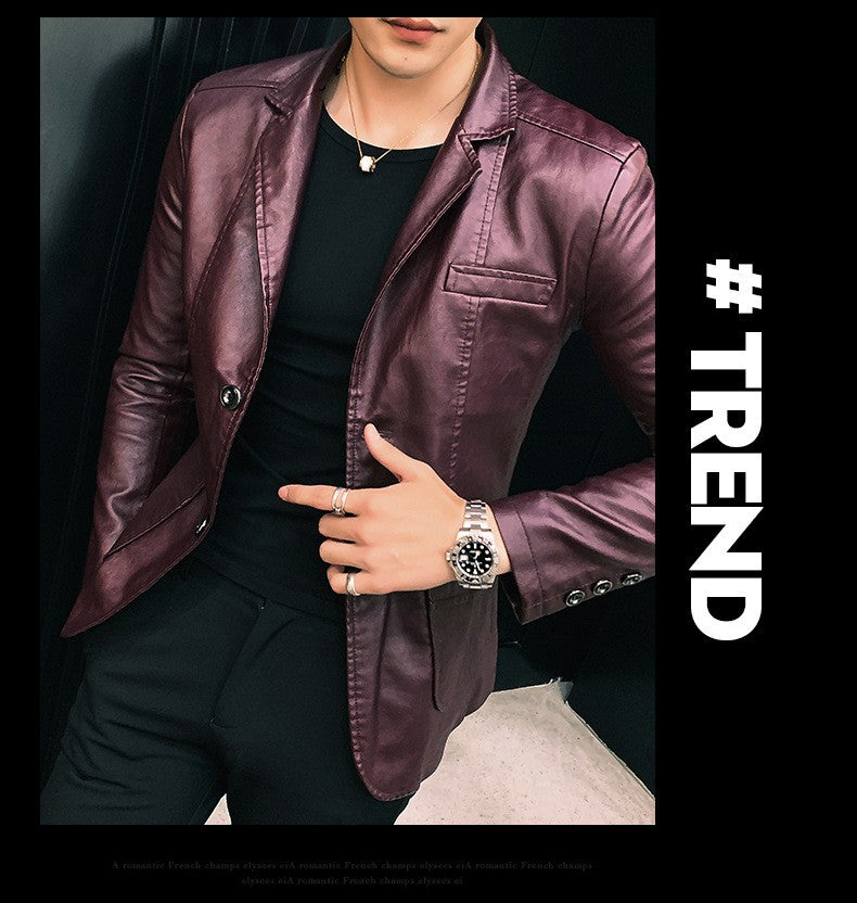 Spring/Autumn Leather Jacket - Plus Size Men's Youth Suit Collar Business Casual Leather Jacket European Sizes XS-3XL