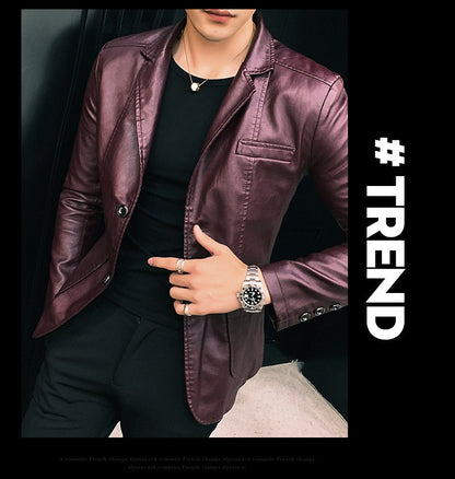Spring/Autumn Leather Jacket - Plus Size Men's Youth Suit Collar Business Casual Leather Jacket European Sizes XS-3XL