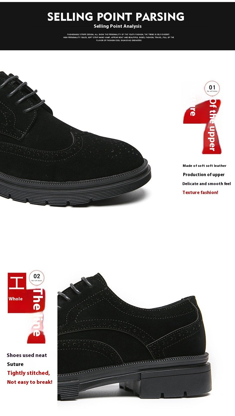 New 46 large size abrasive leather Brock carved business dress shoes for men round head lace-up casual shoes