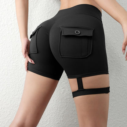 New Workout Fitness Training High Waist Scrunch Butt Seamless Sports Yoga Biker Shorts With Pocket For Women