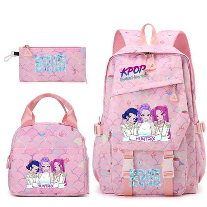 3pçs Mochilas K-pop Demon Hunters Desenho Animado Anime Escolar com Lancheira Mochilas Infantis Impermeáveis Presentes para Aluno