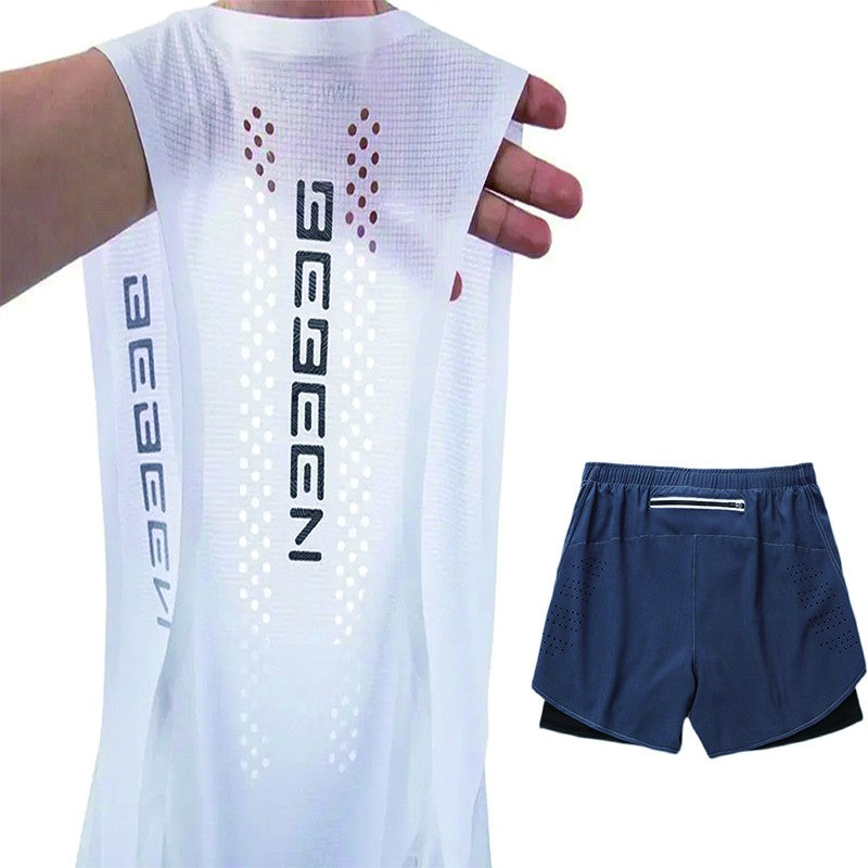 Men's running vest and shorts set with mesh design: breathable, comfortable, quick-drying, a two-piece suit for sports and fitne
