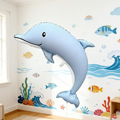 2pcs 46-inch Matte Big Dolphin Aluminum Foil Balloons, Birthday Party Decoration, Room Background Wall Decoration
