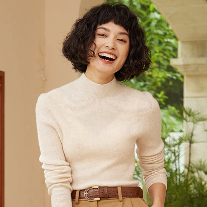 Autumn and winter new women's 100% pure cashmere semi high neck pullover sweater knitted slim fit hot selling women's top