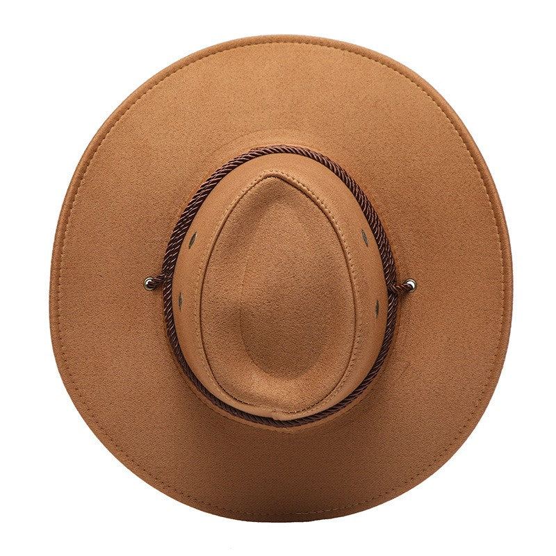 Western Cowboy Hat Retro Sheriff Cap Sunscreen With Wind Rope Hat Men And Women Horseback Riding Tourism Fishing Sunshade Cap