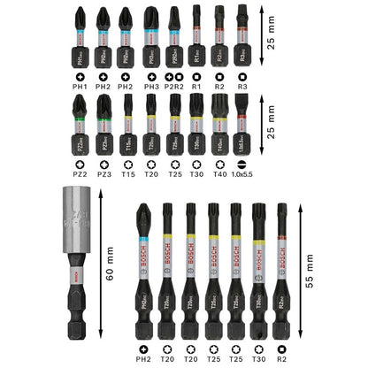 BOSCH 2608521U75 Jogo de Pontas de Parafusadeira Pro Impact para Acessórios de Ferramentas Elétricas Robustas Extra Duras de 50x 24 peças
