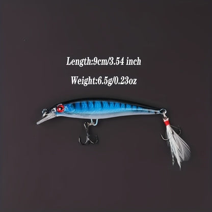 5pcs/set 9cm/6.5g Bionic Minnow Lure, Artificial Hard Bait With Feathered Sharp Hook, Outdoor Fishing Tackle