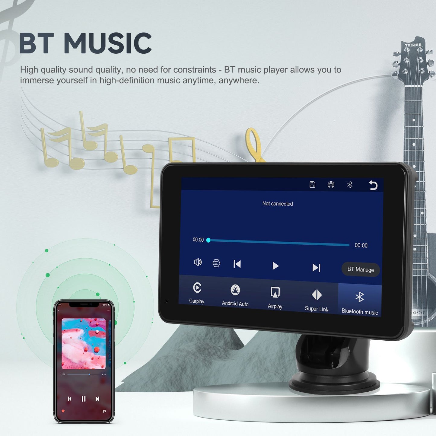Podofo 7" Wireless CarPlay Player Android Auto IPS Multimedia Player FM Radio Bluetooth Intelligent System Autoradio 2din Stereo