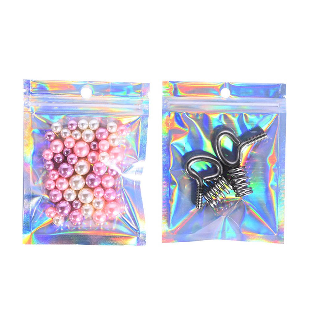 100pcs One Side Clear Laser Shiny Aluminum Foil Zip Lock Bags  Reflective Holographic Self-sealing Pouch for Fashion Accessories