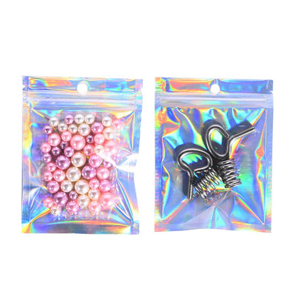 100pcs One Side Clear Laser Shiny Aluminum Foil Zip Lock Bags  Reflective Holographic Self-sealing Pouch for Fashion Accessories
