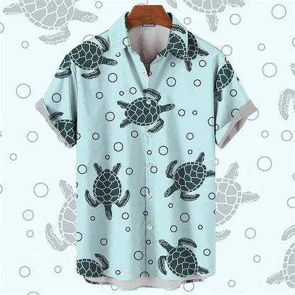 2025 Men's Shirt Hawaiian Marine Animal Print Top 2025 New Summer Whale Pattern Short Sleeved Top Camisas Estampadas