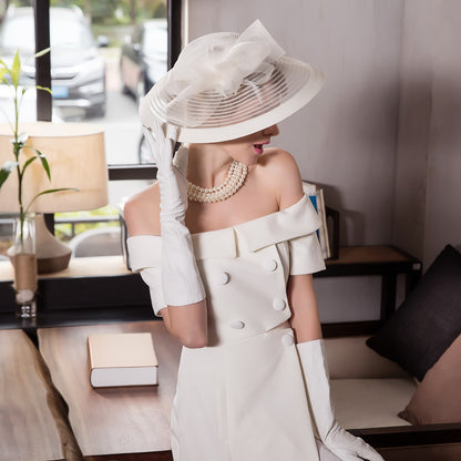 Elegant Kentucky Tea Party Fascinators White Weddings Hat For Women Wide Brim Hats Fedora Ladies Church Dress Derby Hats