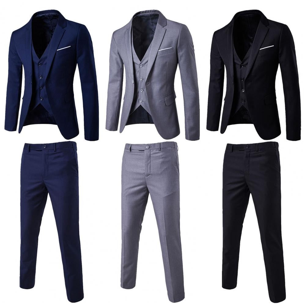 Korean Style Men Vest Pants Set Casual Business Buttons Cuff Vest Trousers Men Suit Wedding Groom Formal Suit