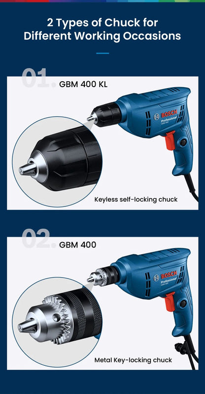 Furadeira Manual Elétrica Bosch, Chave de Fenda Elétrica, Ferramenta Doméstica Pequena de Velocidade Única, Multifuncional GBM400KL, Travamento Automático