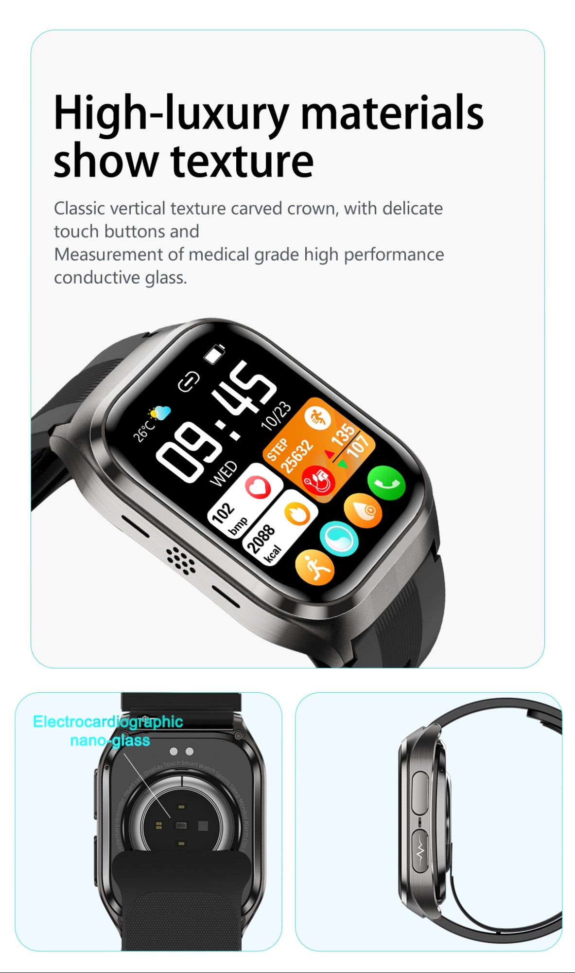 2025 Novo Smartwatch de Enfermagem de Grau Médico Air Bag para Homens, Gordura Sanguínea, ECG+PPG, Pressão Arterial, Transmissão, NFC, Chamada BT HD, Smartwatch de Saúde para Mulheres