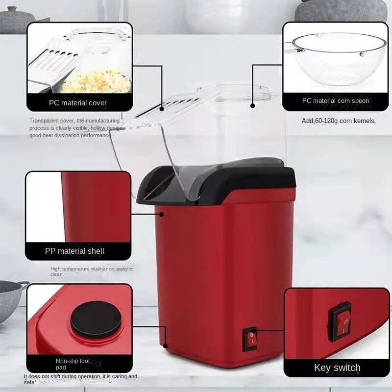 Máquina de Pipoca Mini Máquina de Pipoca Elétrica Eletrodoméstico Máquina de Pipoca Totalmente Automática para Cozinha Doméstica