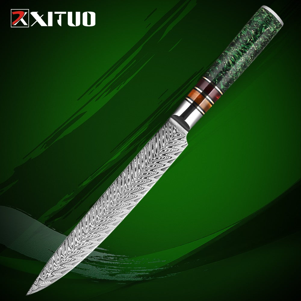 Conjunto de Facas de Cozinha XITUO Luxury Damascus Japonesas Chef Santoku Faca Cutelo Descascar Faca de Pão Cabo de Resina Sintética Destaque