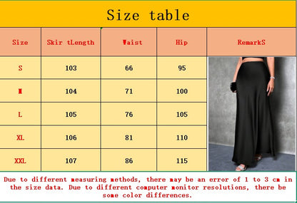 Elegant silk-like satin A-line midi skirt with high waist and mermaid tail for women in spring and summer