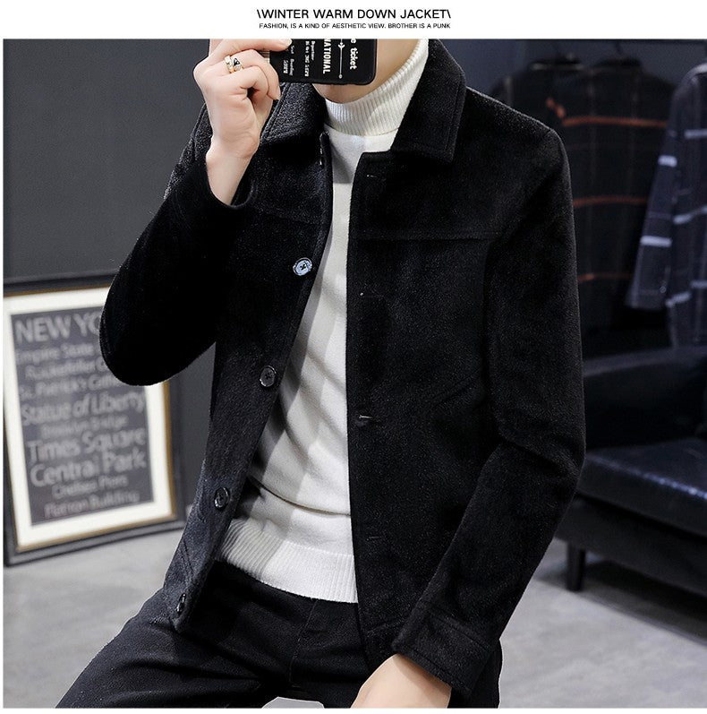 Autumn Winter Short Woolen Coat Merino Wool Men Korean Mink Imitation Jacket Trendy Heavy Clothes Mens Overcoat Heren Jas