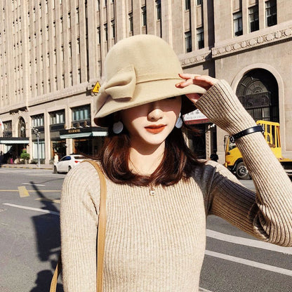 Chapéu Feminino Elegante Com Fita Outono Inverno Coreano Versátil Boné feminino Casamento na igreja Viagem Jazz britânico Senhora Fedora