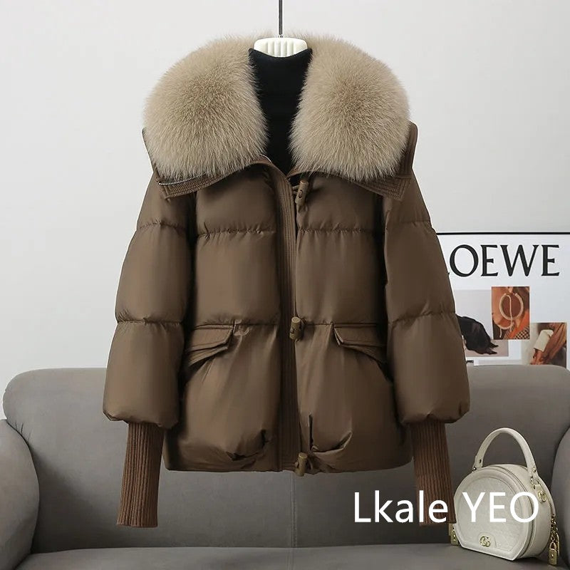 Women's Winter Parka Coat 2025 Casual Korean Version Lady Outerwear Temperament Thicken Big Fur Collar Ladies Down Cotton Jacket