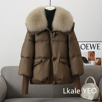 Women's Winter Parka Coat 2025 Casual Korean Version Lady Outerwear Temperament Thicken Big Fur Collar Ladies Down Cotton Jacket