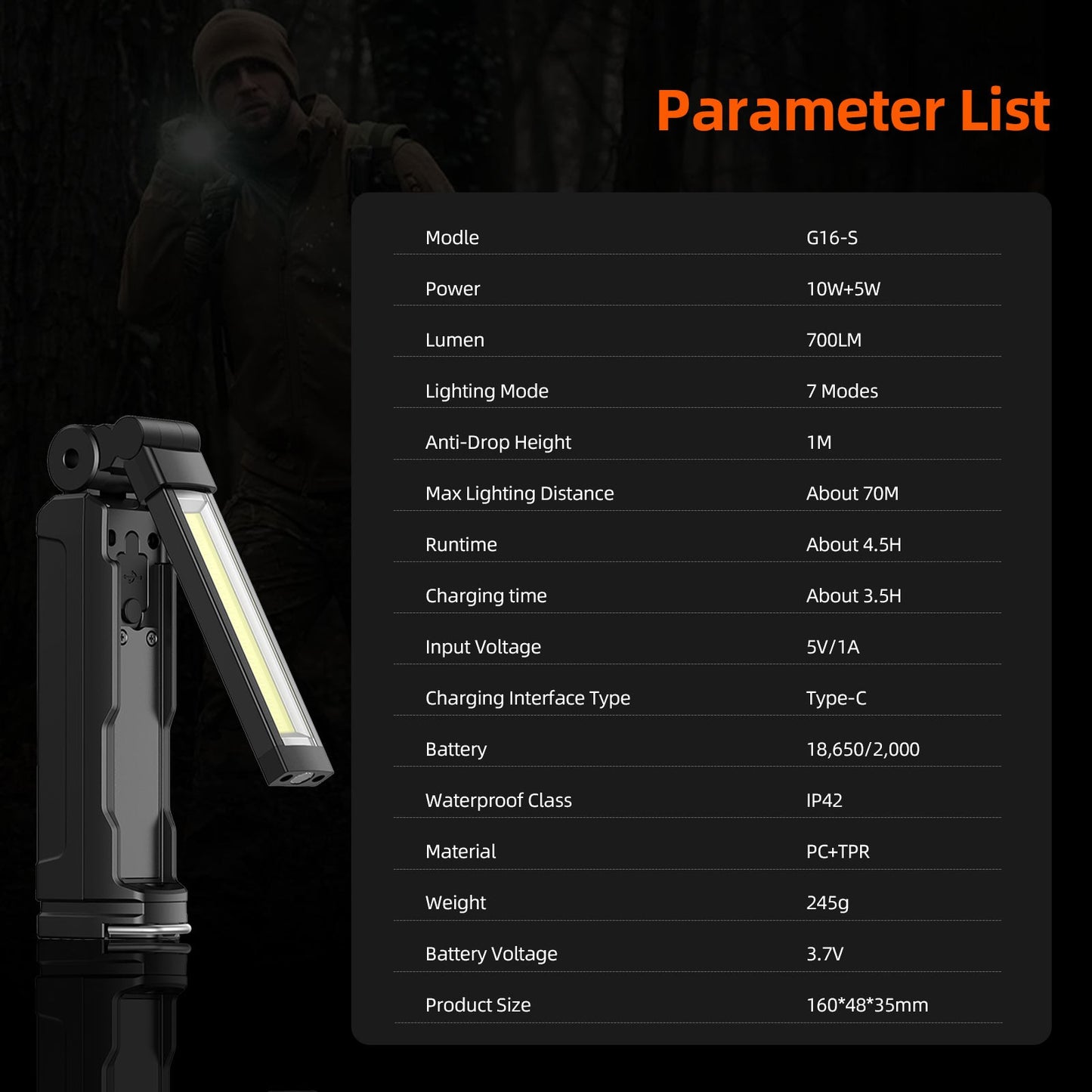 SUPERFIRE G16-S Multifunctional Work light LED+COB Flashlight 360° With Magnetic Base Rechargeable For Car Repair Fishing Torch