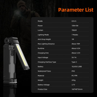 SUPERFIRE G16-S Multifunctional Work light LED+COB Flashlight 360° With Magnetic Base Rechargeable For Car Repair Fishing Torch