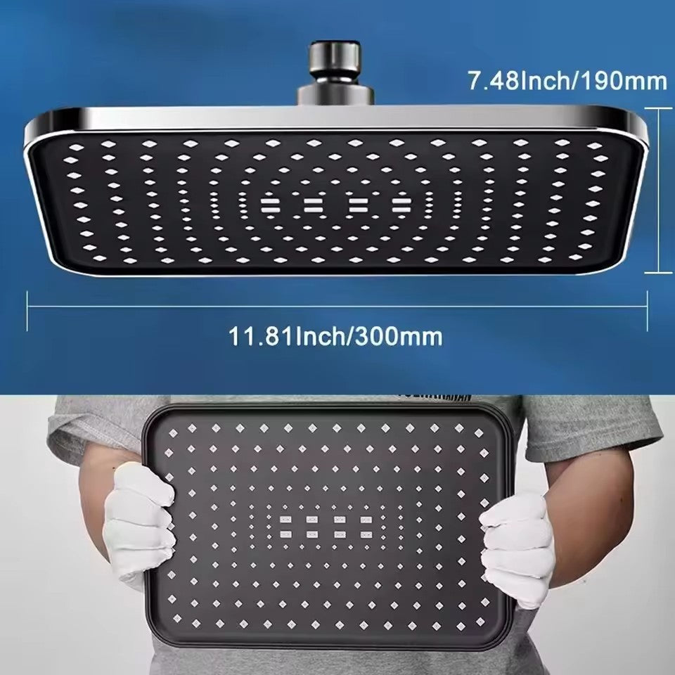 New 30cm Large Size High Pressure Overhead Rain Shower Head Large Flow Booster Rain Shower Head 360° Rotation Water Saving