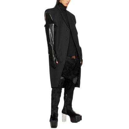 High Street Men's and Women's RO Dark Show Knitted Edge Splicing Sleeve Wide Shoulder Windbreaker Coat Medium Length Blazer Coat