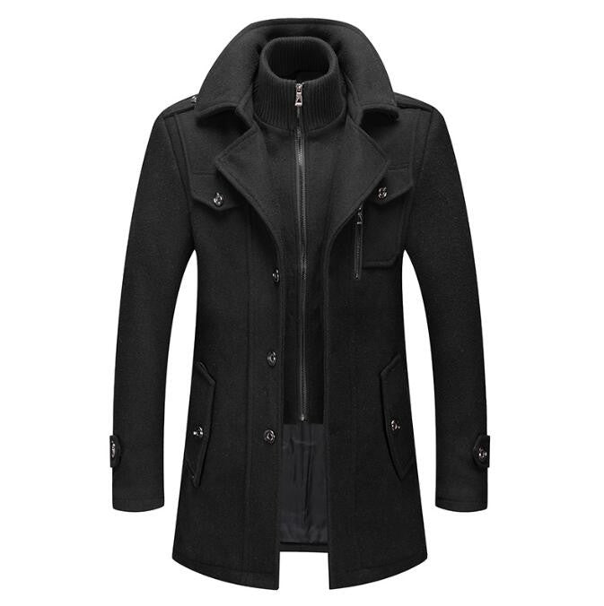 New Autumn Winter Wool Coat Men Fashion Double Collar Thick Jacket Single Breasted Trench Coat Men Casual Wool Blends Overcoats