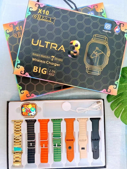 7+1 Smart Watch X10 Ultra 3 Smartwatch Esportivo para Homens Mulheres Chamada Telefônica Bluetooth SmartWatch Mostradores Personalizáveis Pulseira Inteligente à Prova d'Água