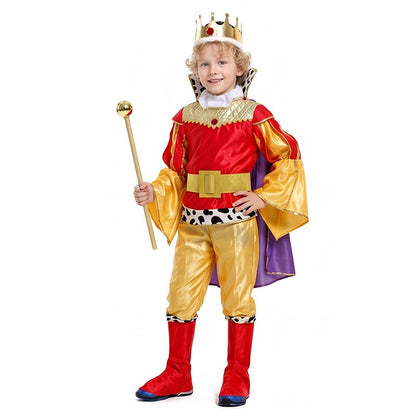 Boy King Prince Role Playing Costume Royal Set Prince Crown Cloak Halloween Birthday Makeup Party Gorgeous Dress Up No scepter