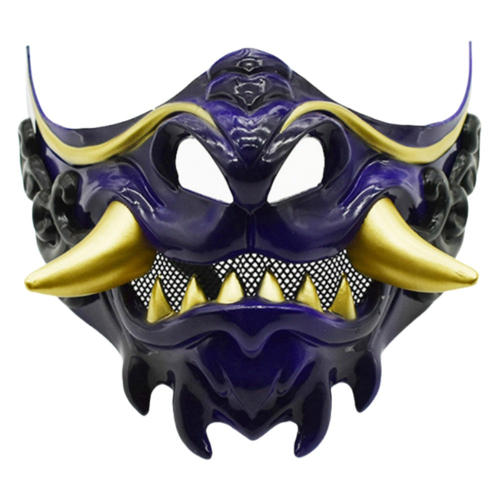 Realistic 3D Japanese Samurai Mask Fierce Teeth Lightweight Halloween Cosplay Masks Breathable Fang Mask Clothing Accessories