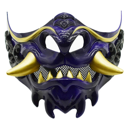 Realistic 3D Japanese Samurai Mask Fierce Teeth Lightweight Halloween Cosplay Masks Breathable Fang Mask Clothing Accessories