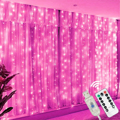 3/6M USB LED Curtain 8Modes Remote Control Lights Holiday Wedding Garland for Bedroom Living Room Decor Ramadan Decorations