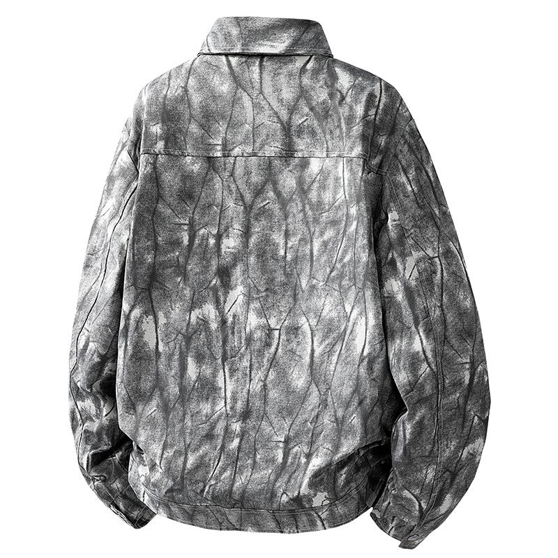 Jaqueta corta-vento, moderna, casual, versátil, casaco comprido, tie-dye, jaqueta de pesca, jaqueta de voo americana retrô, jaqueta jovem