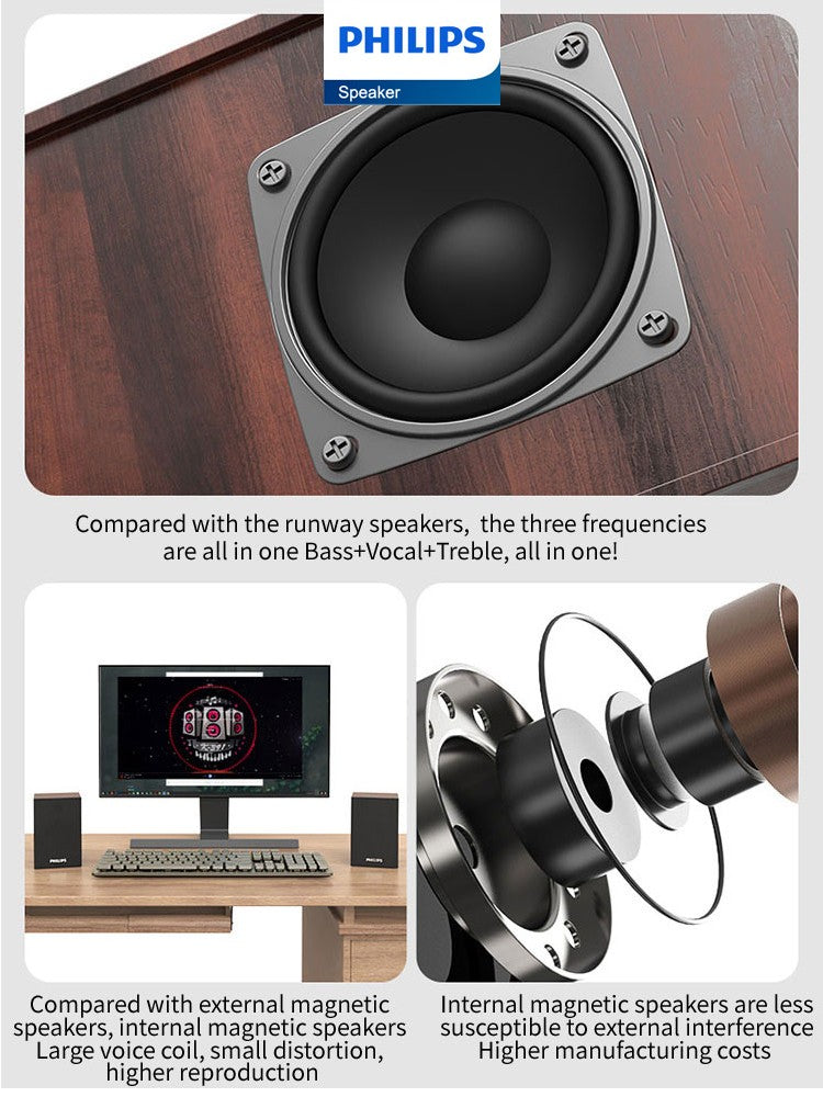 Caixas de Som Bluetooth Philips SPA20 Alto-falante Externo Reprodutor de Música Som Estéreo HiFi Subwoofer para Computador de Mesa Celular