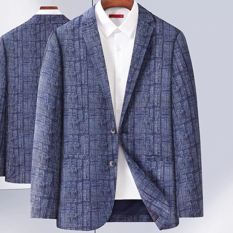 High-End Lightweight Knitted Me Qui-Dry Casual Men's Summer Thin Suit Jaet Busin Gentleman Sle round Hemline Long ...