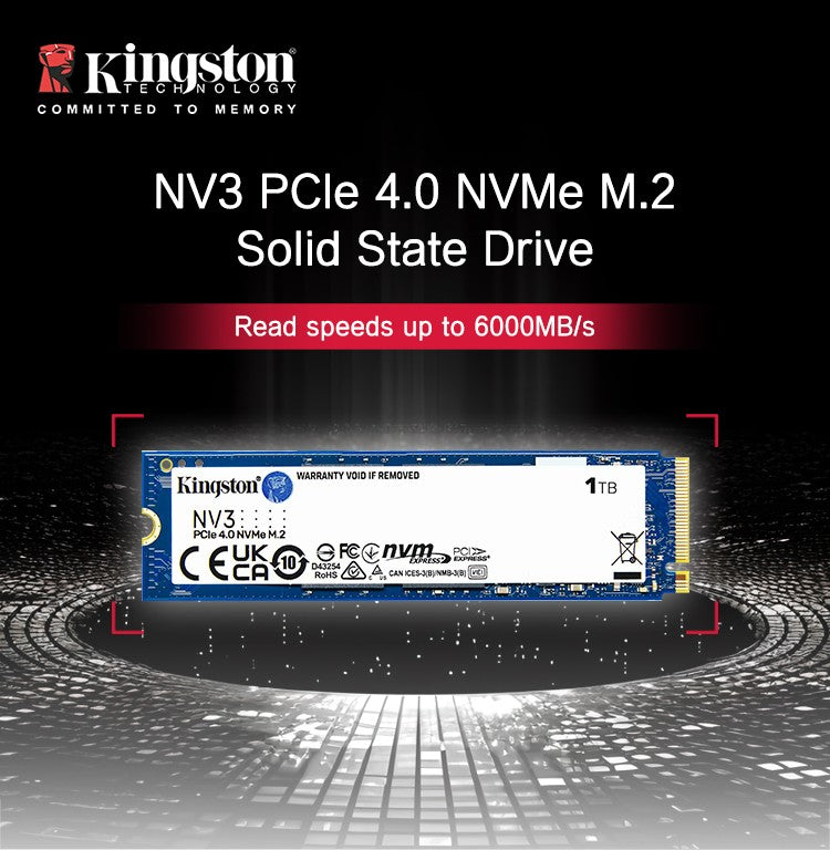 SSD Kingston NV3 500 GB 1 TB 2 TB NVMe PCIe Gen 4.0x4 Unidade de Estado Sólido M.2 2280 SSD Interno Para Desktop Notebook - Até 6000 MB/s