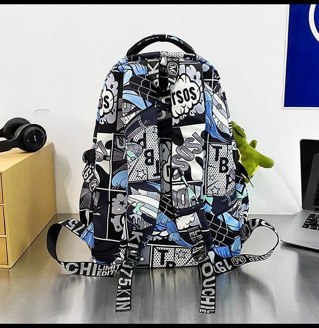 Anime Male and Female High-capacity One Piece Luffy Graffiti Printed Backpack for Middle High Students School Bag