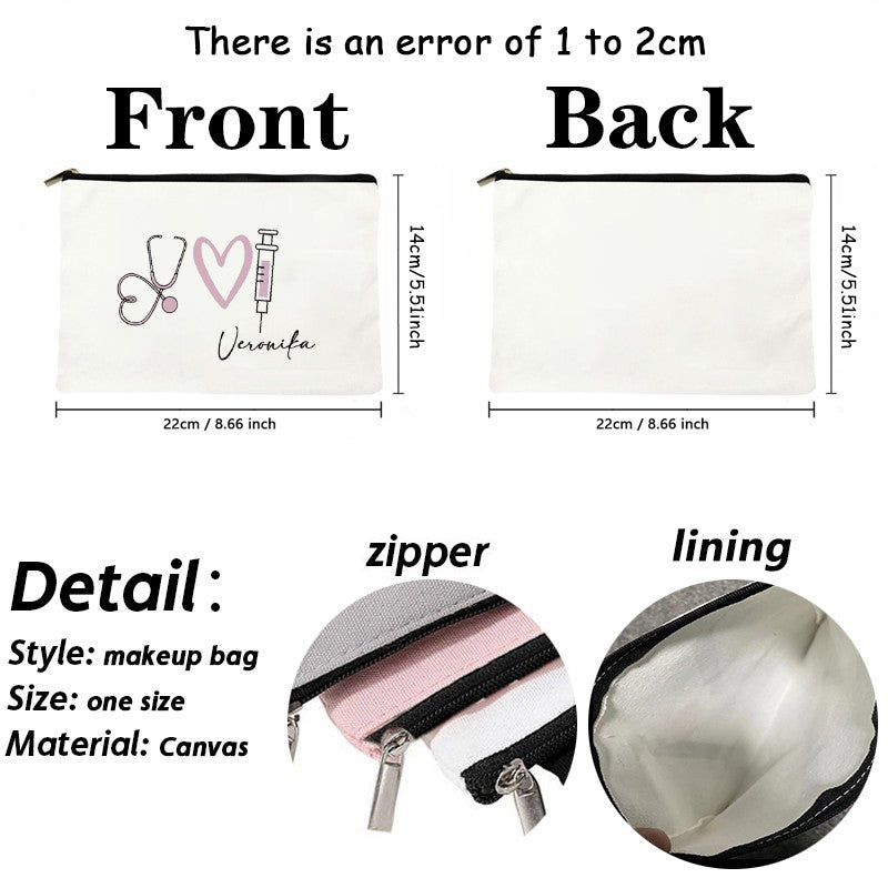 Stethoscope Nurse Custom Name Canvas Bag Organizer Travel Storage Medicine Bags Perfume Lipstick Pouch Personalized Gift Nurses