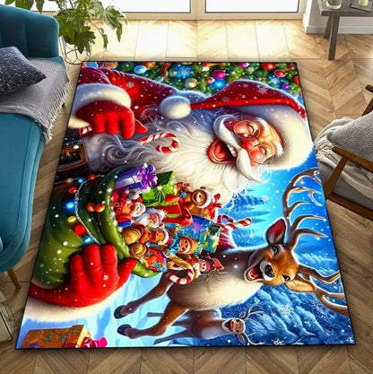 Christmas Theme Santa Claus Full Moon Night Mat Living Room Coffee Table Bedroom Door Mat Game Room Garden and Courtyard Carpet